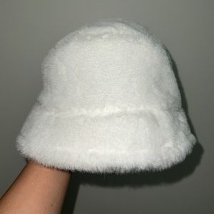 Fluffy White Bucket Hat